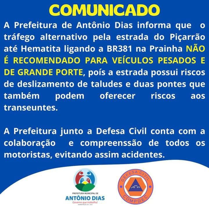 COMUNICADO – ANTÔNIO DIAS