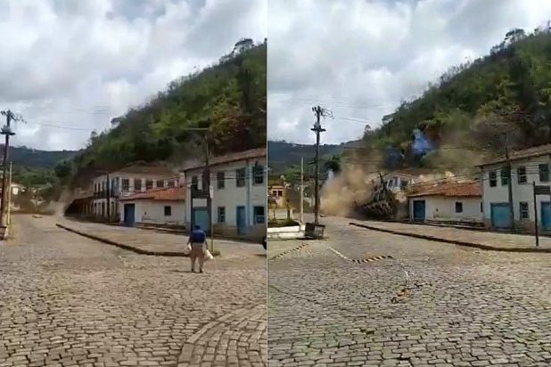 Deslizamento em morro no centro histórico de Ouro Preto destrói casarões em MG